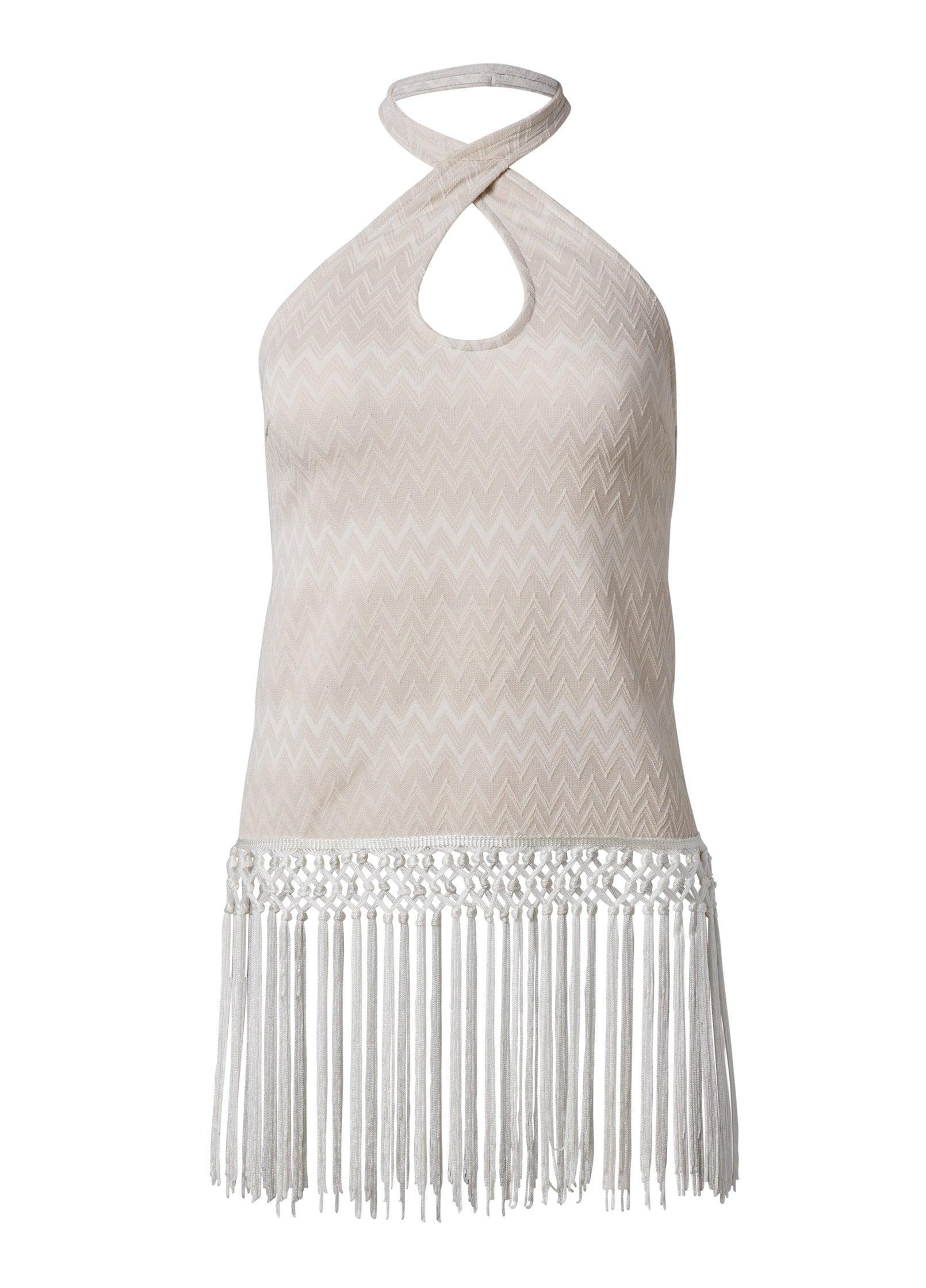 Textured Fringe Halter Top - White Multi Product Image