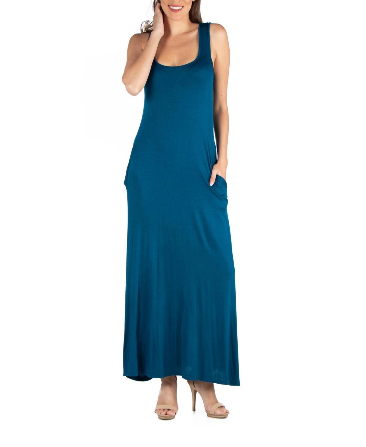 24seven Comfort Apparel Womens Scoop Neck Sleeveless Maxi Dress with Pockets Product Image