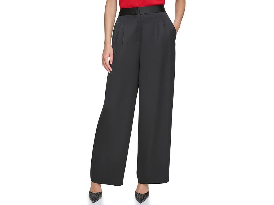 DKNY Pleated Satin Wide Leg Pants Product Image