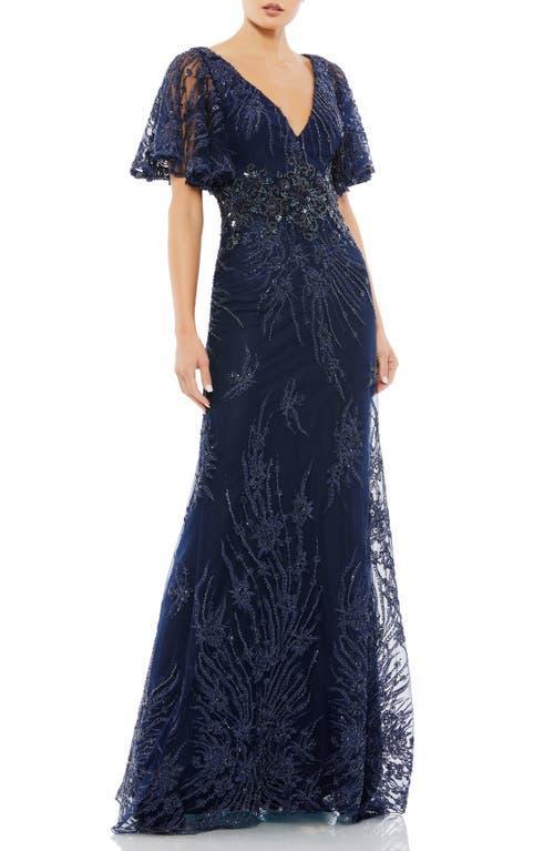 Womens Flutter Sleeve Evening Gown Product Image