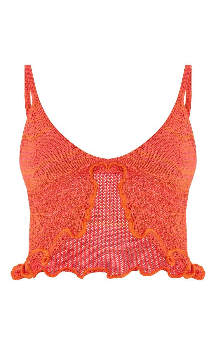 Bright Orange Space Dye Crochet Frill Edge Top Product Image