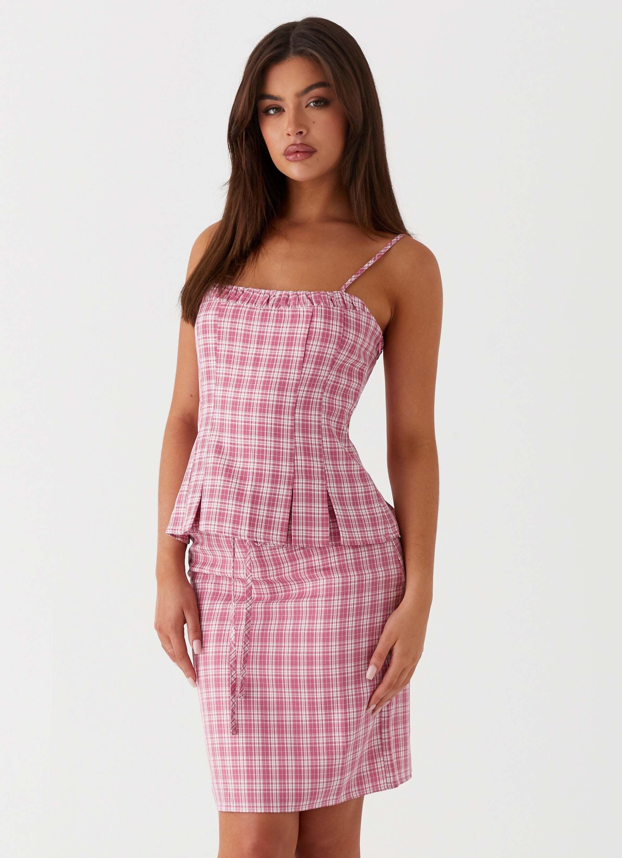 Mamita Midi Skirt - Pink Check Product Image