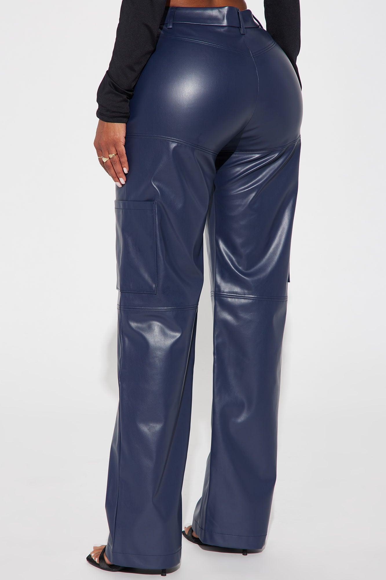 Malia Faux Leather Straight Leg Trouser - Navy Product Image