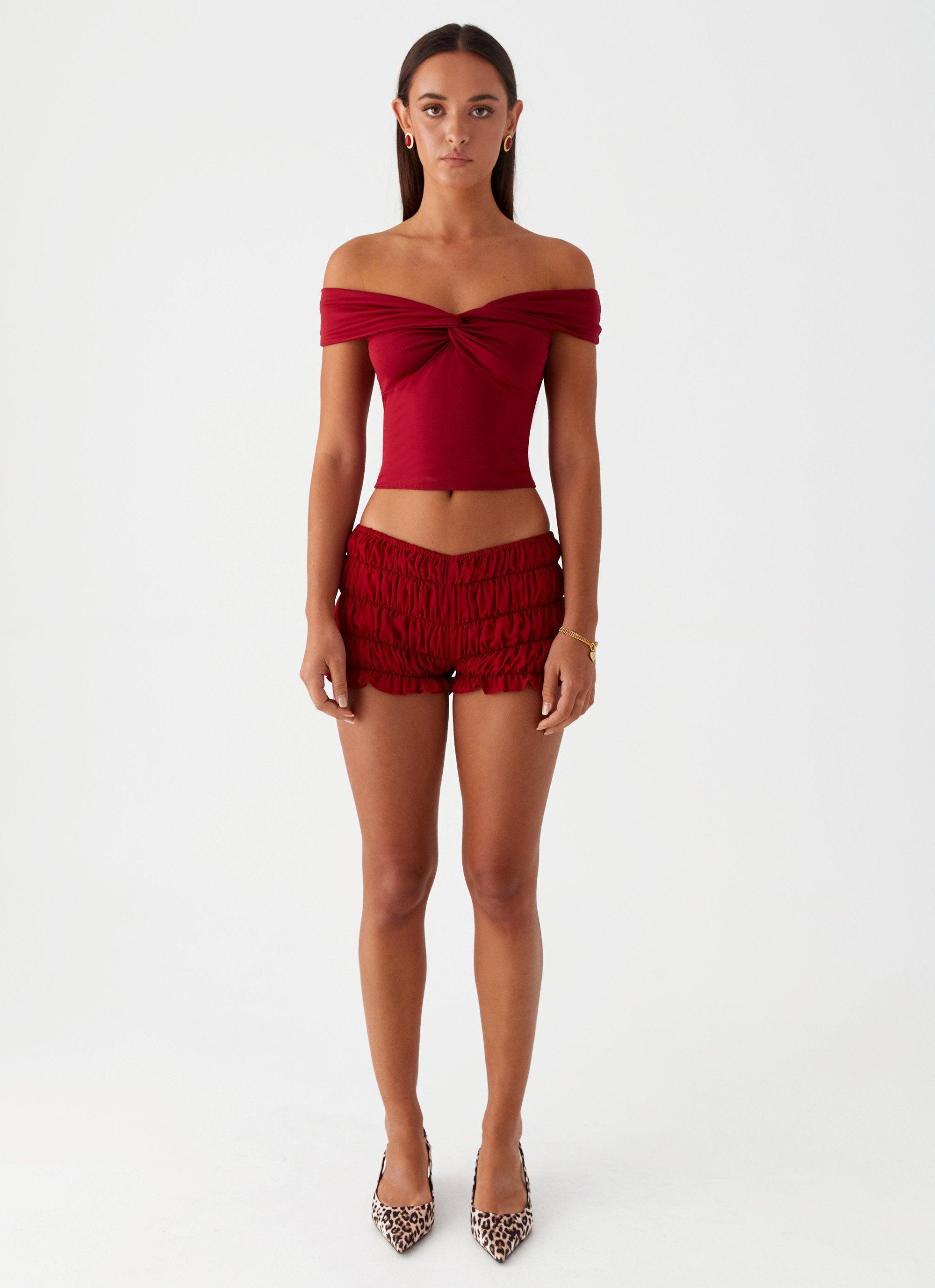 Trixie Twist Off Shoulder Top - Maroon Product Image