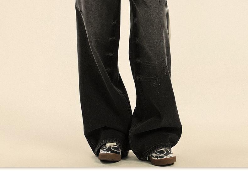 Mid Waist Washed Wide Leg Jeans (Various Designs) Product Image