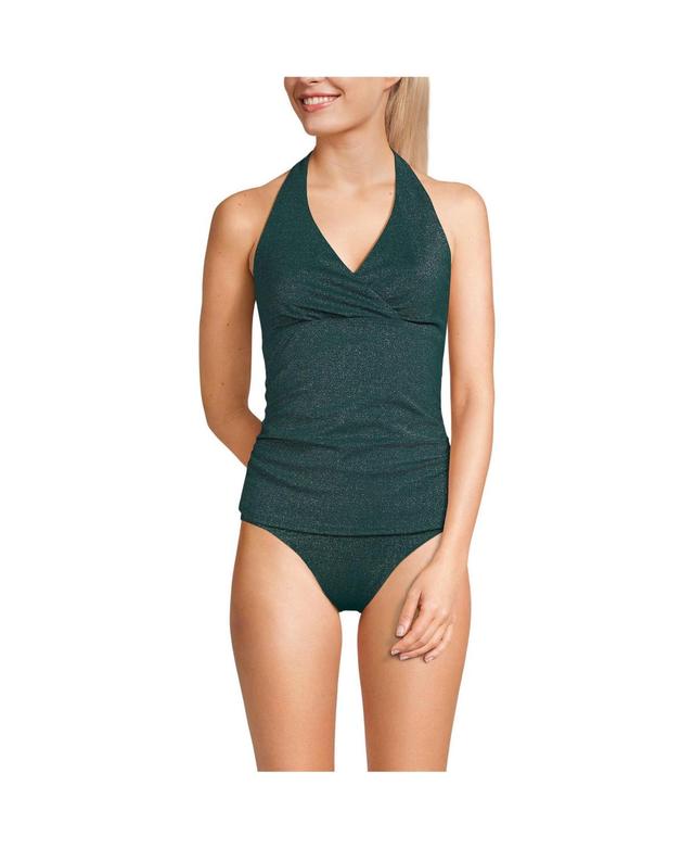 Lands End Womens Chlorine Resistant Shine V-neck Halter Tankini Swimsuit Top Product Image