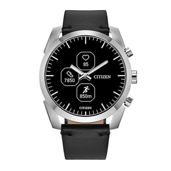 Citizen Mens Cz Smart Hybrid Sport Black Leather Strap Smart Watch 43mm Product Image