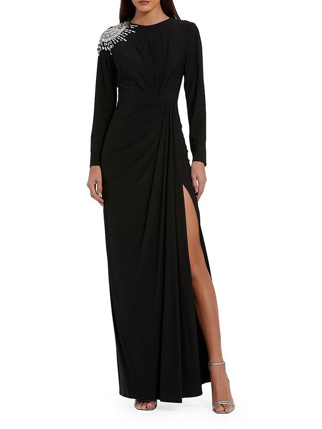 Womens Beaded Shoulder Jersey Gown Product Image