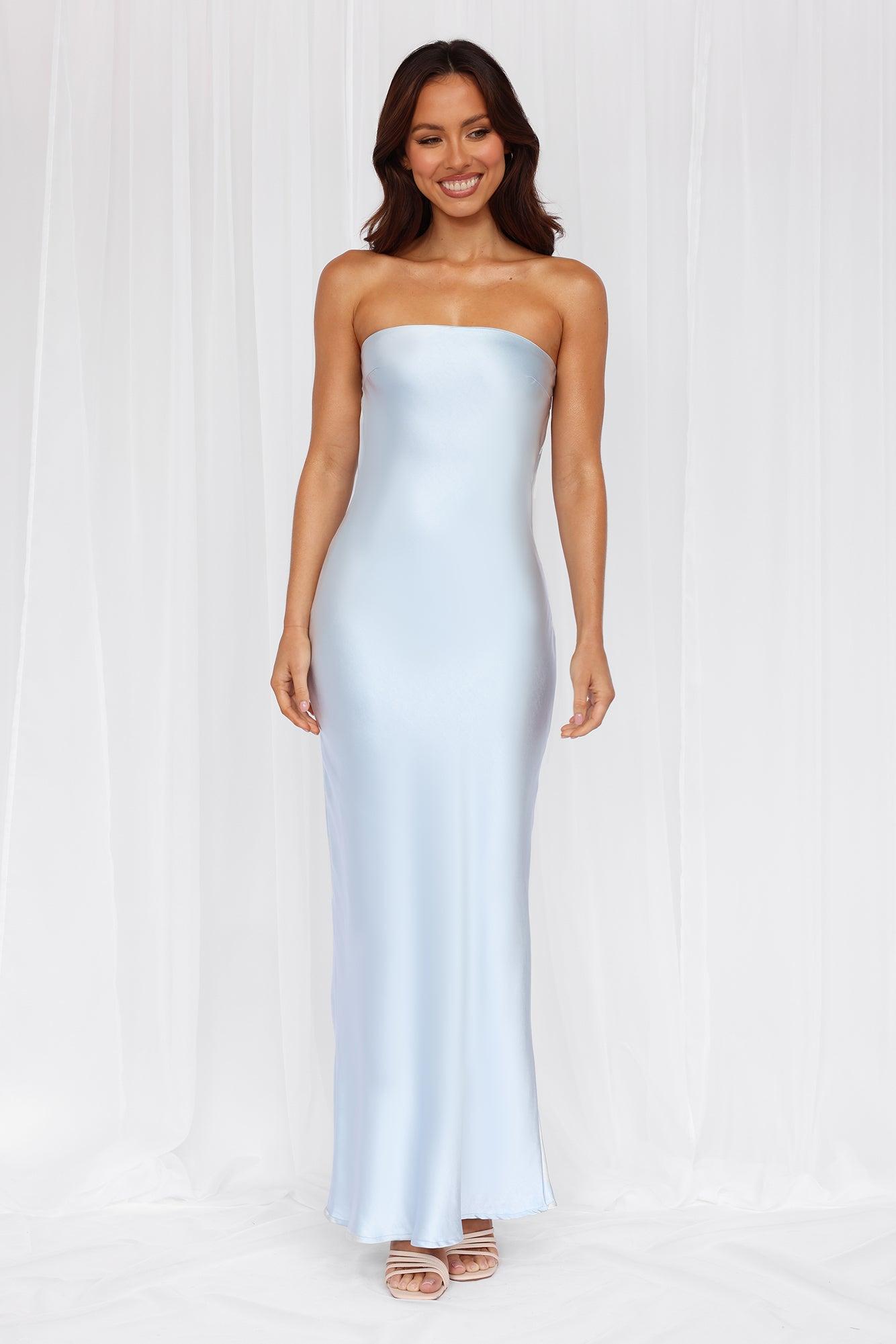 HELLO MOLLY The Felicity Strapless Satin Maxi Dress Blue Product Image