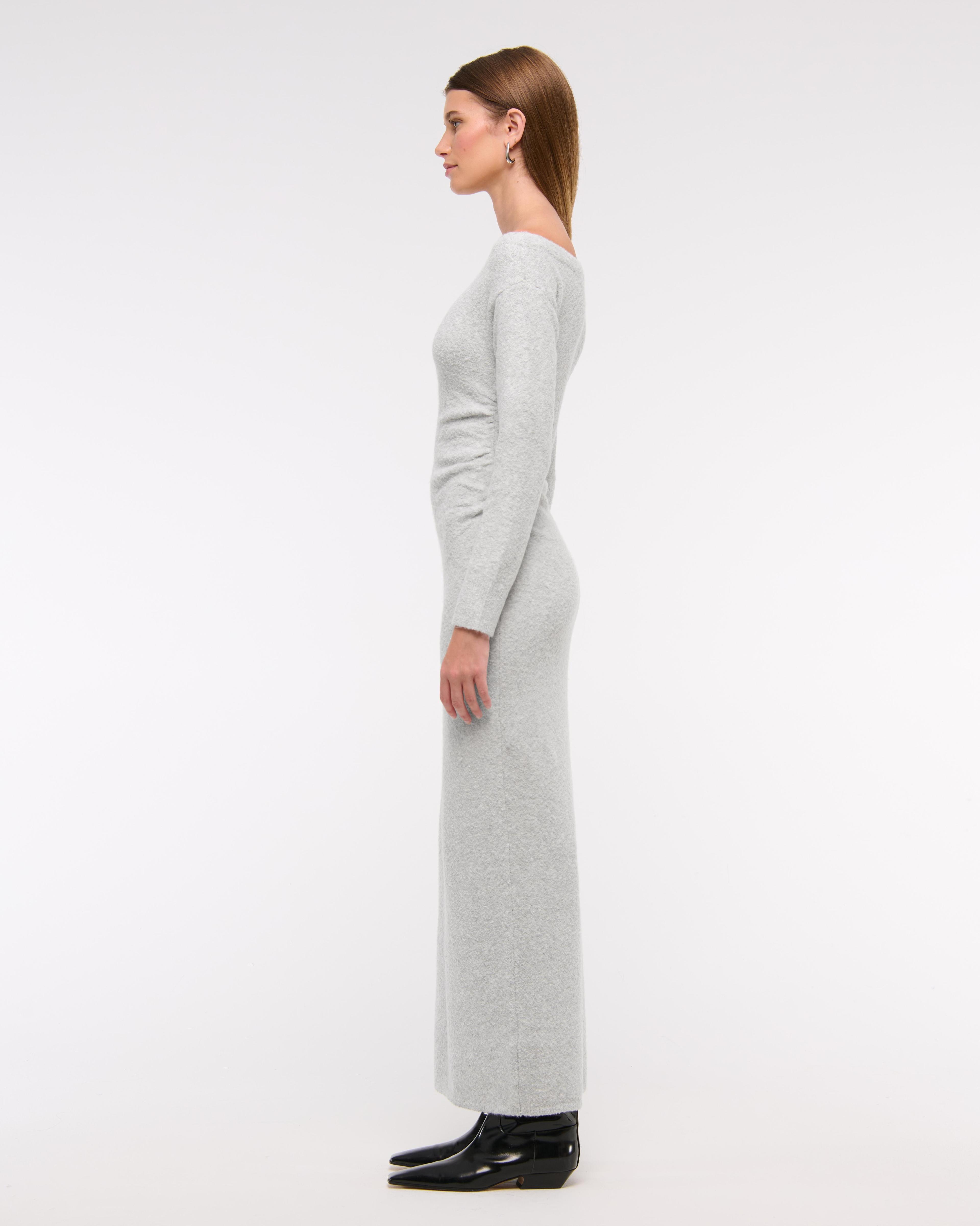 Off-The-Shoulder Boucle Maxi Sweater Dress Product Image