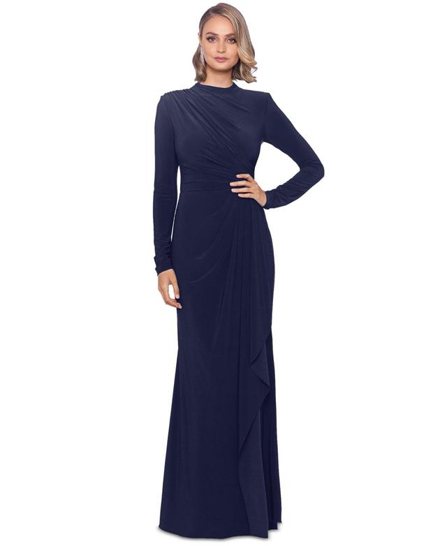 Betsy & Adam Womens Ruched Slit Long-Sleeve Dress Product Image