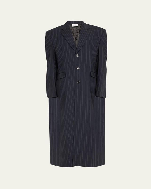 Mens Boxy Pinstripe Wool Overcoat Product Image