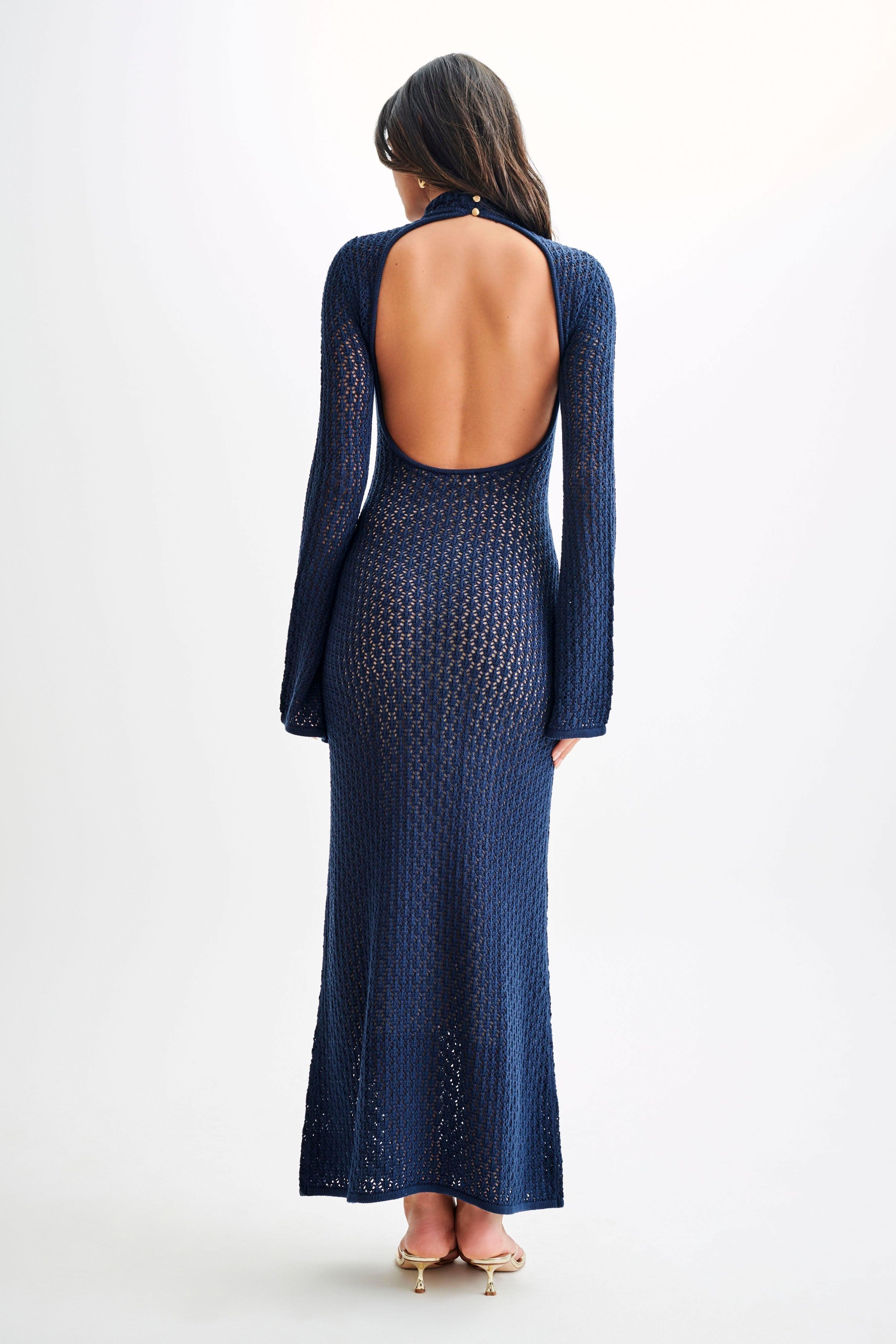 Julia Crochet Open Back Maxi Dress - Navy Product Image