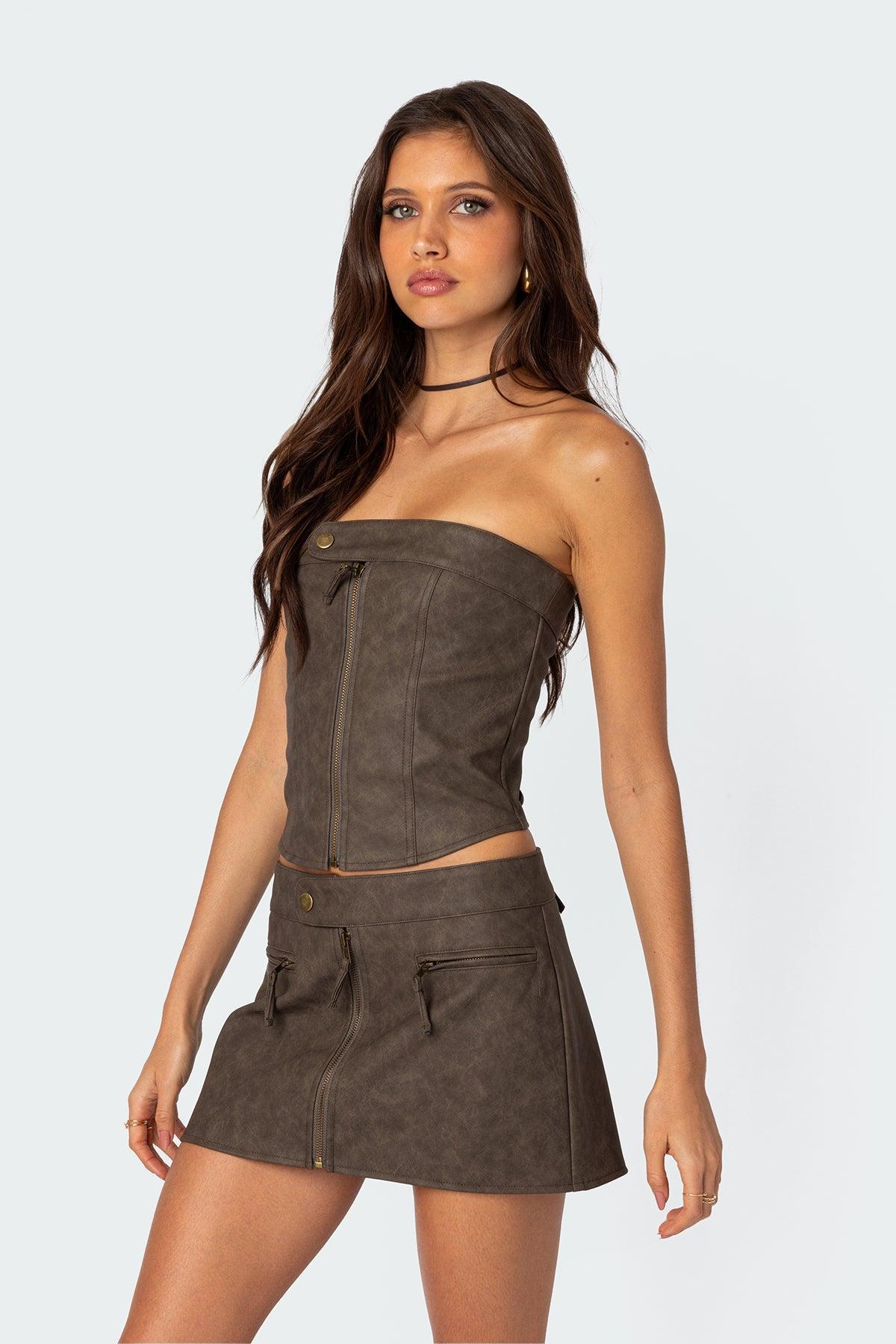 Ziva Faux Leather Lace Up Corset Product Image