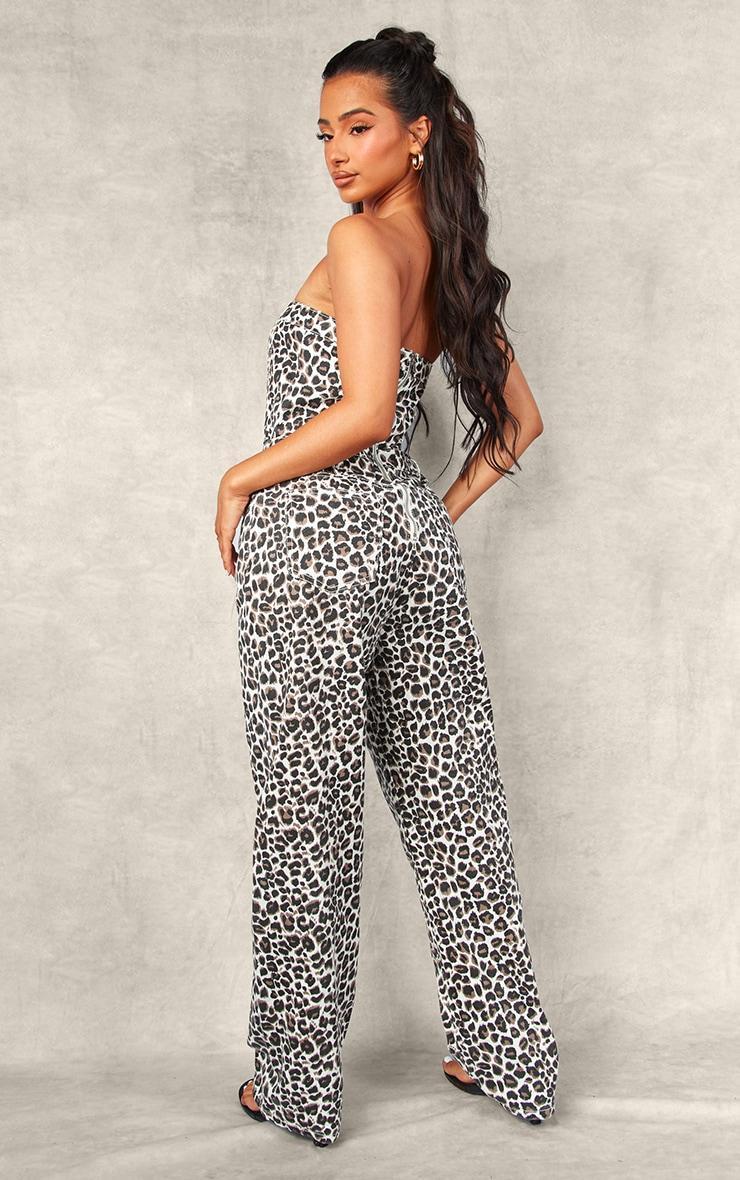 Petite Leopard Print Bandeau Denim Jumpsuit Product Image