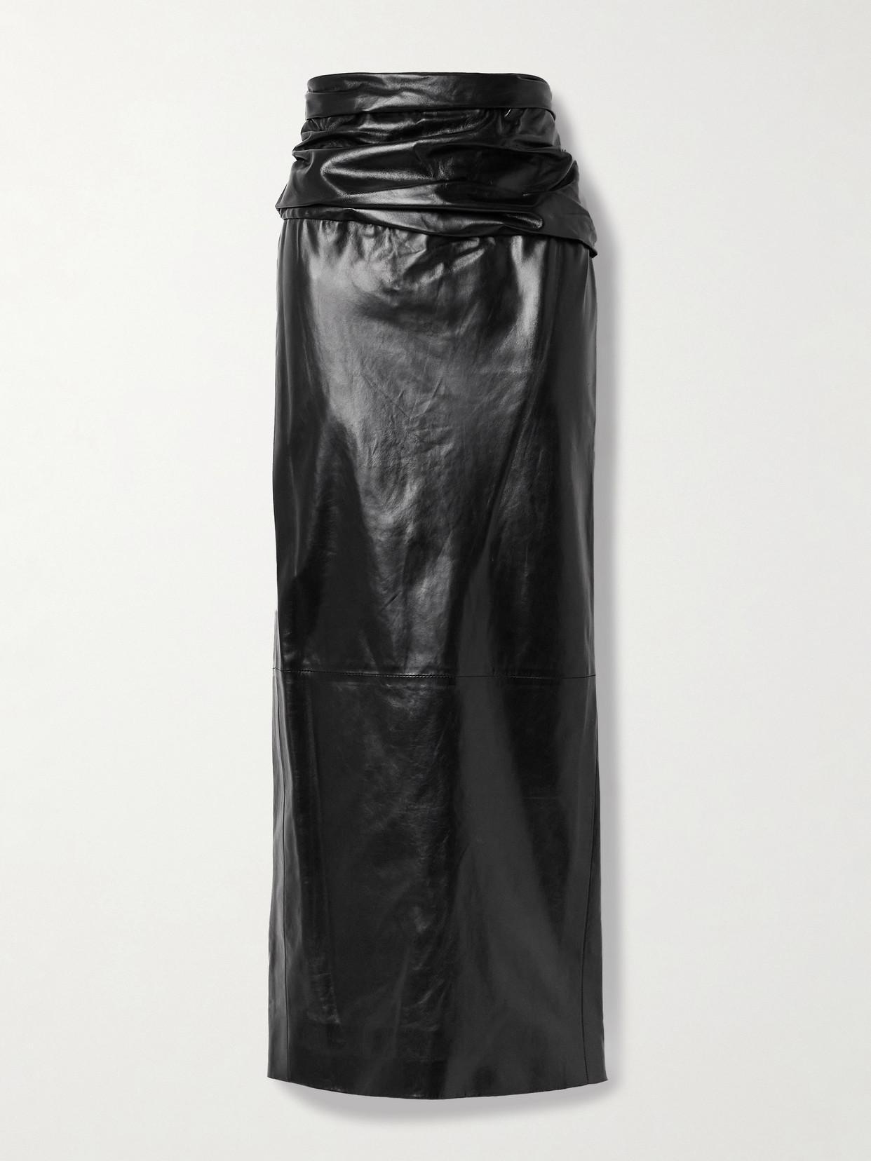 KHAITE Winler Ruched-waist Leather Maxi Skirt In Black Product Image