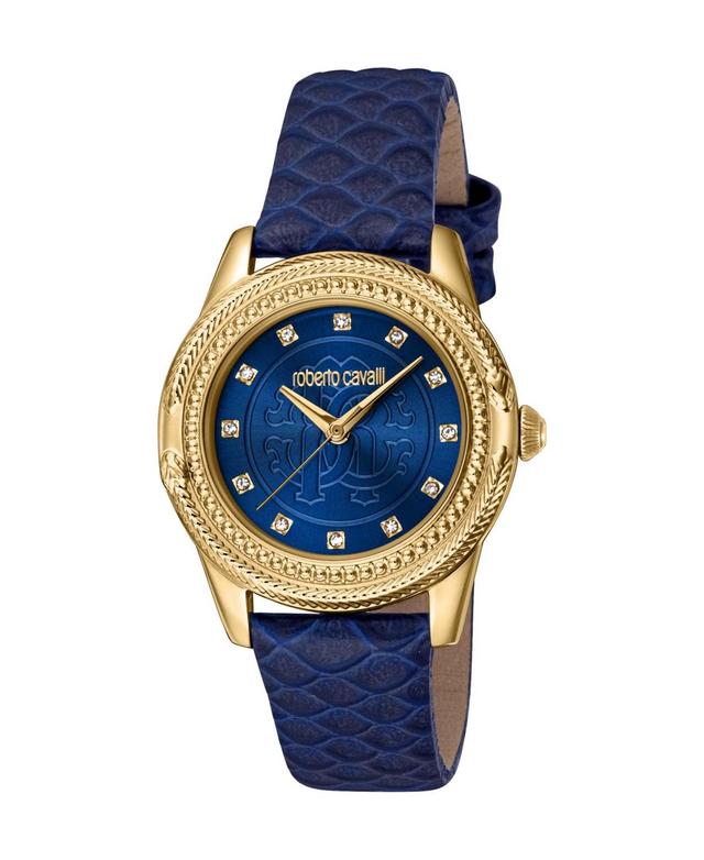 Roberto Cavalli Womens Quartz Blue Leather Watch 32mm Product Image