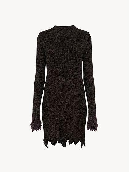 Fitted scallop dress in viscose-blend knit Product Image