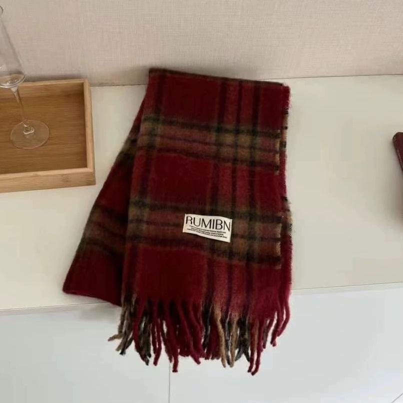 Plaid Applique Fringed Scarf product image