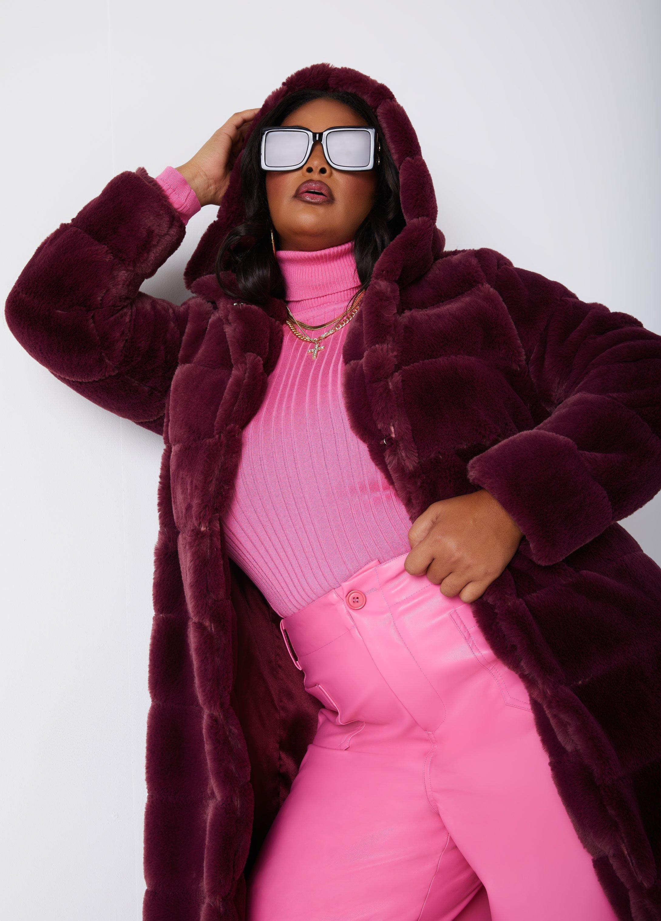 Hooded Faux Fur Coat Product Image