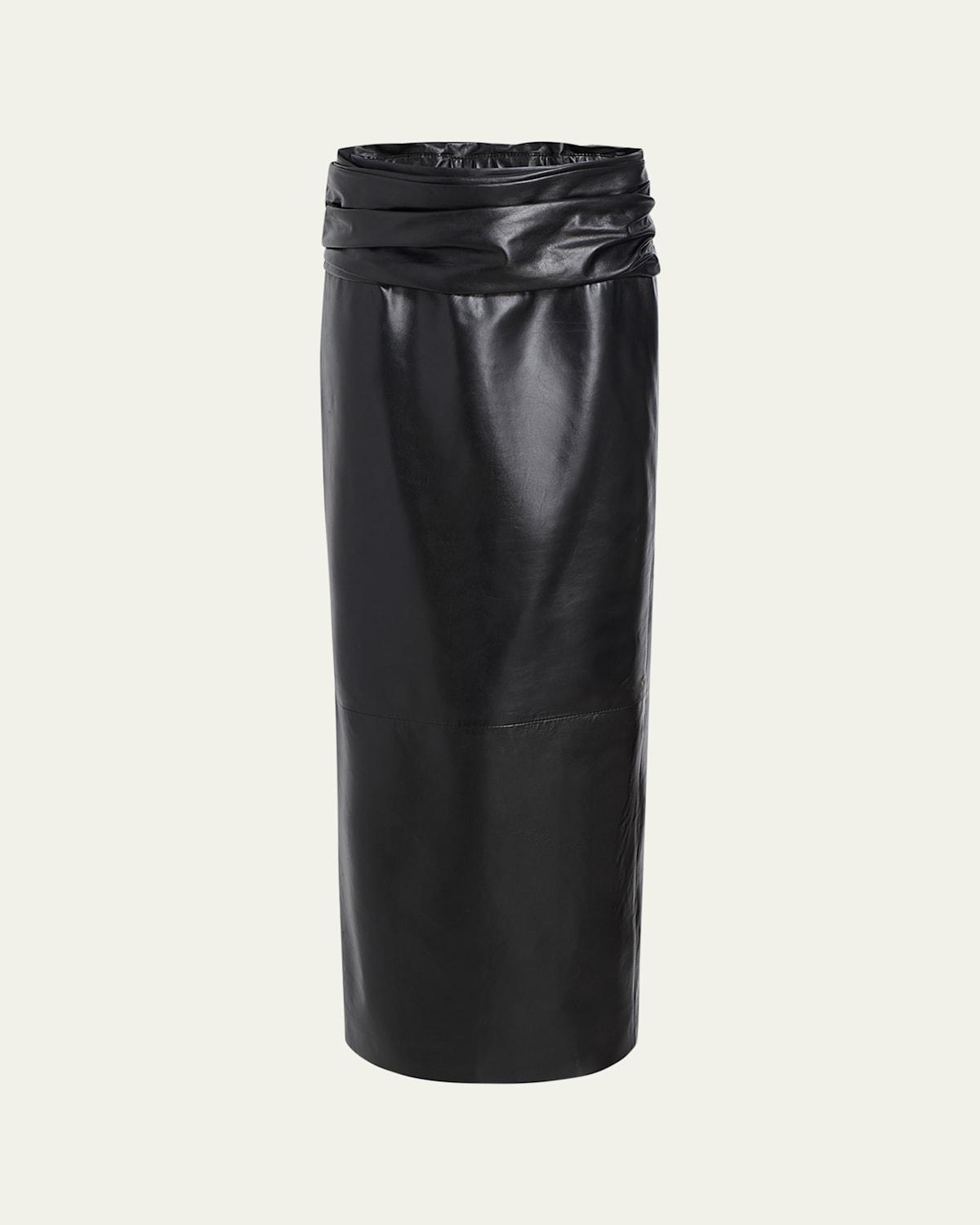 Winler Ruched-waist Leather Maxi Skirt In Black Product Image