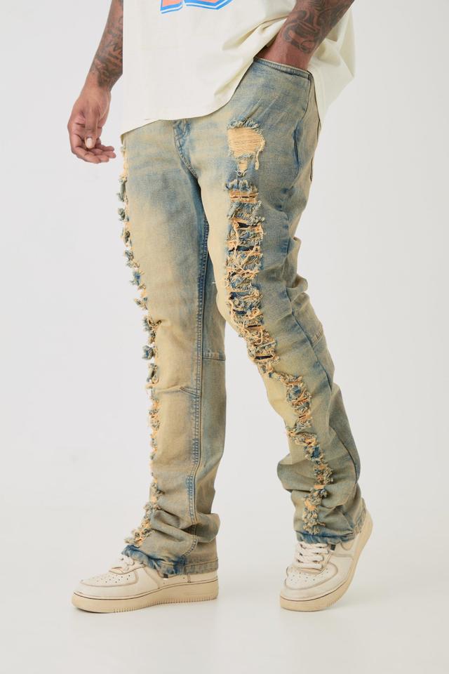 Plus Distressed Stretch Skinny Flared Jeans | boohooMAN USA Product Image