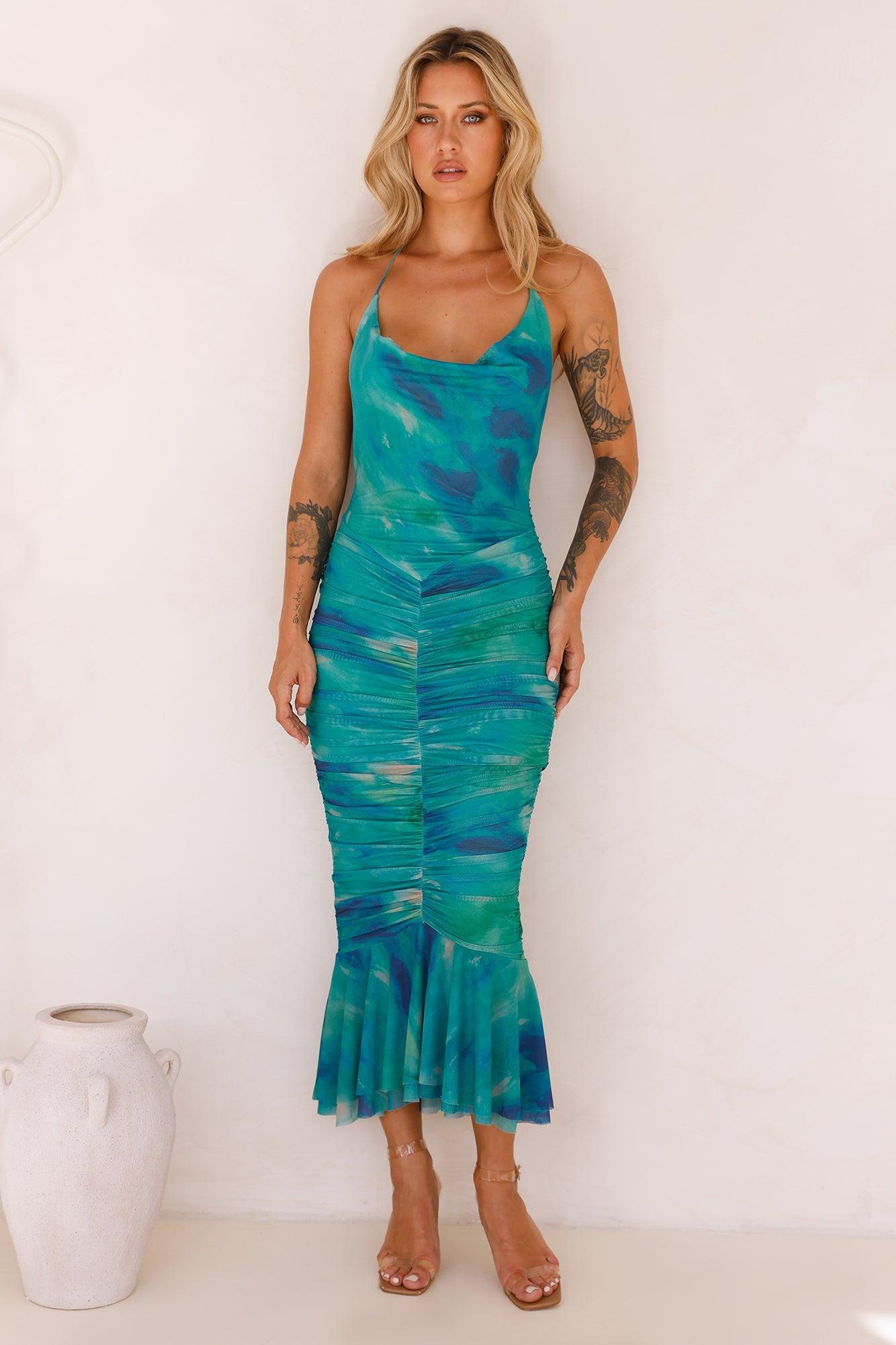 Magic Energy Mesh Halter Midi Dress Green product image