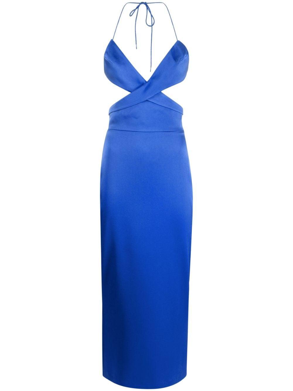 Mason Satin Cut-out Midi Dress In Blue Product Image