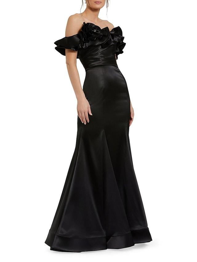 Womens Satin Ruffled Off-The-Shoulder Mermaid Gown Product Image