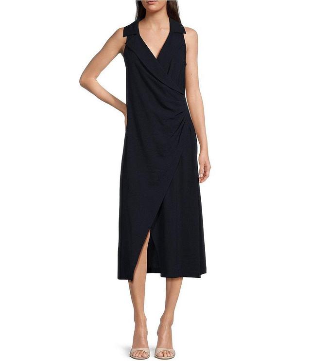 Calvin Klein Sleeveless Collared V-Neck Ruched Waist Dress Product Image