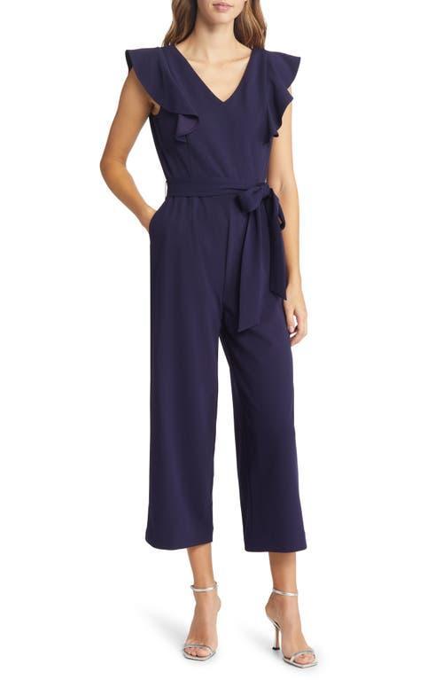 Tahari ASL Ruffle Tie Waist Scuba Crepe Crop Jumpsuit Product Image