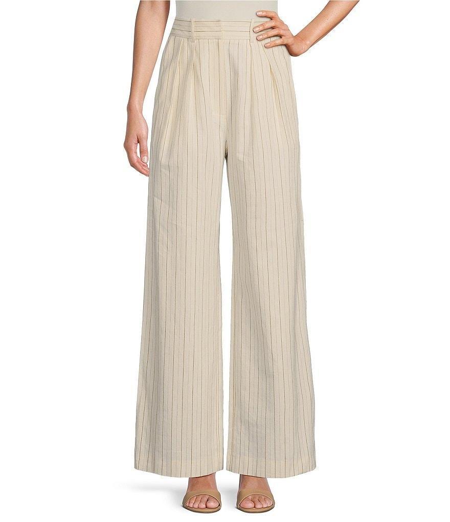 Antonio Melani Lennox Pin Stripe Pleated Cotton Linen Blend Coordinating Trouser Pants Product Image