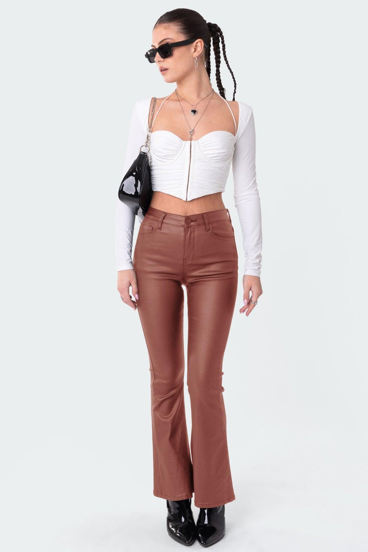 Petite Luna Faux Leather Flare Jeans Product Image