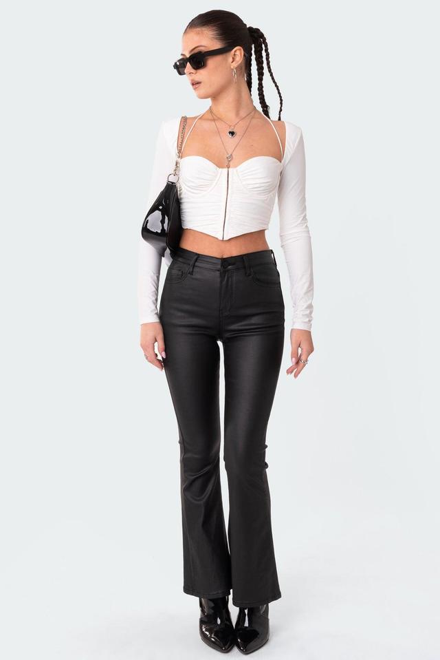 Petite Luna Faux Leather Flare Jeans Product Image