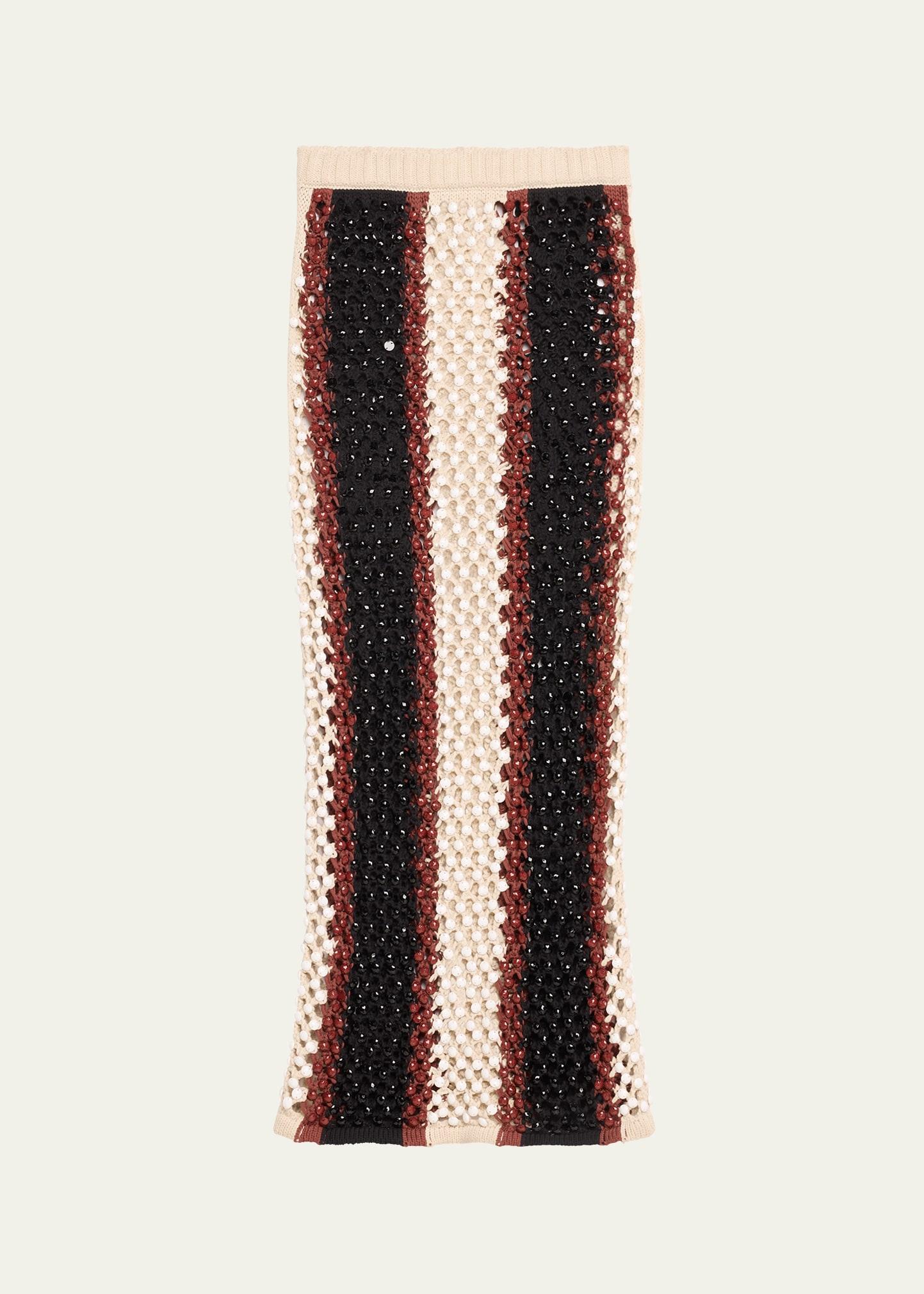 Diotima - Women's Spice Crystal Adorned Cotton-Blend Knit Skirt - Brown - 1 - Moda Operandi Product Image