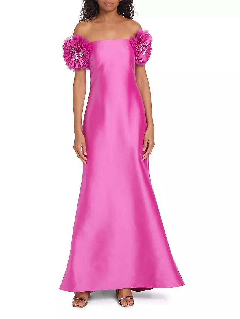 Floral Satin Off-the-Shoulder Gown Product Image