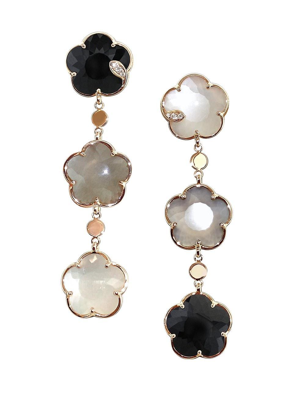 Womens Bouquet Lunaire 18K Rose Gold & Multi-Gemstone Floral Triple-Drop Earrings Product Image