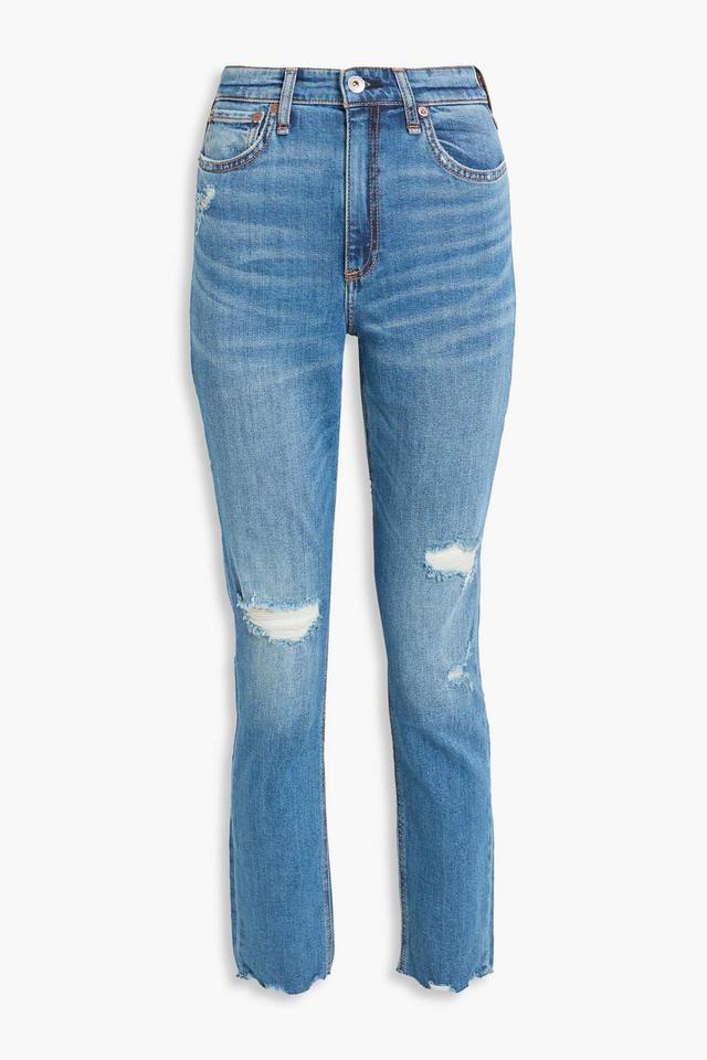 Nina Distressed High-rise Slim-leg Jeans In Mid Denim Product Image