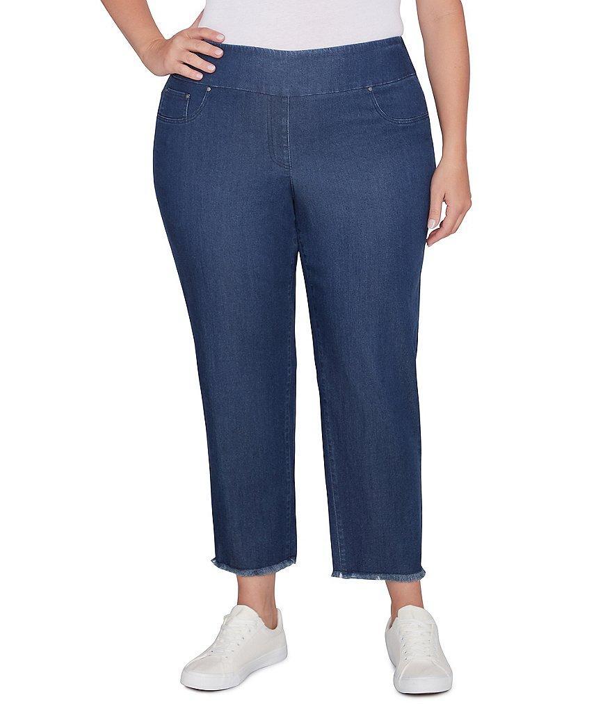 Ruby Rd. Plus Size Fringe Hem Pull-On Ankle Denim Pants Product Image