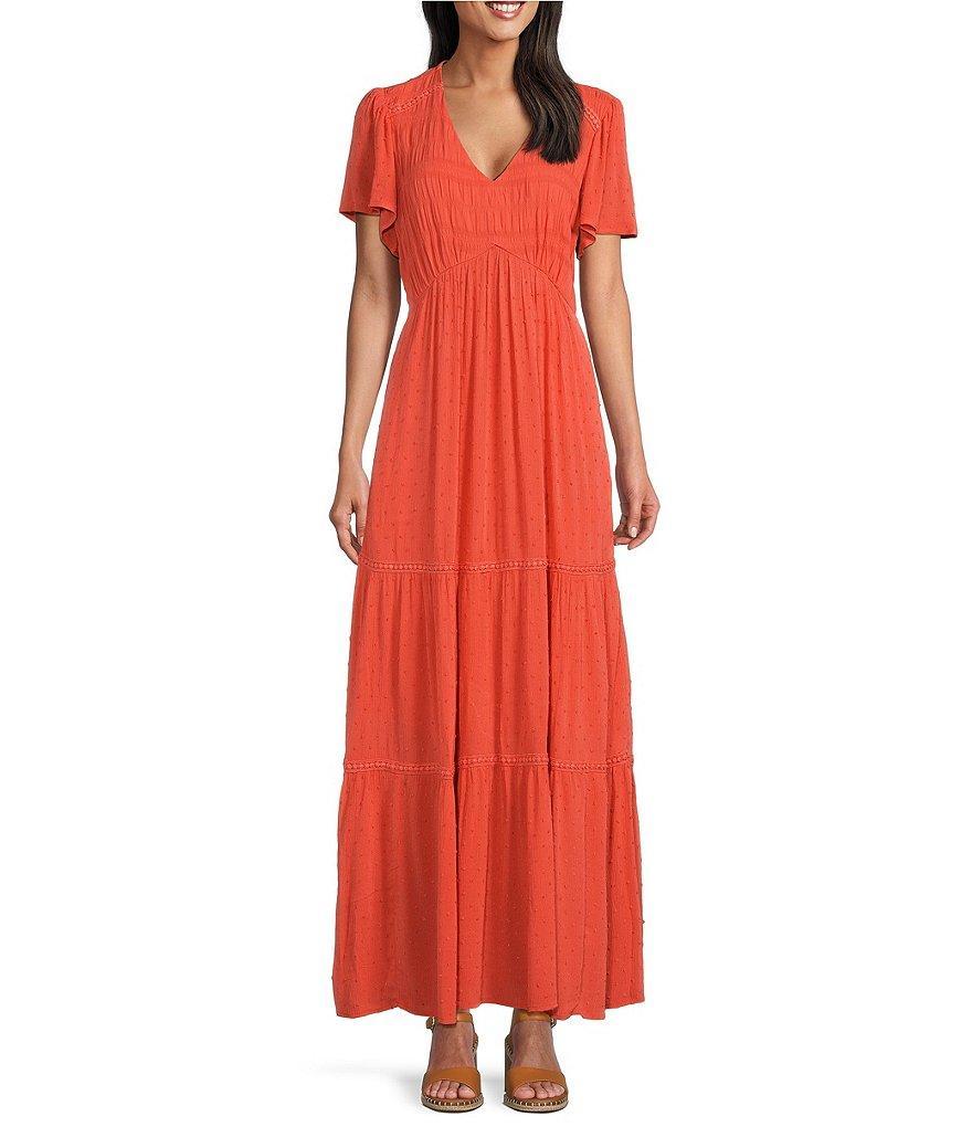 Nurture by Westbound Tiered Short Sleeve Smocked Maxi Dress Product Image