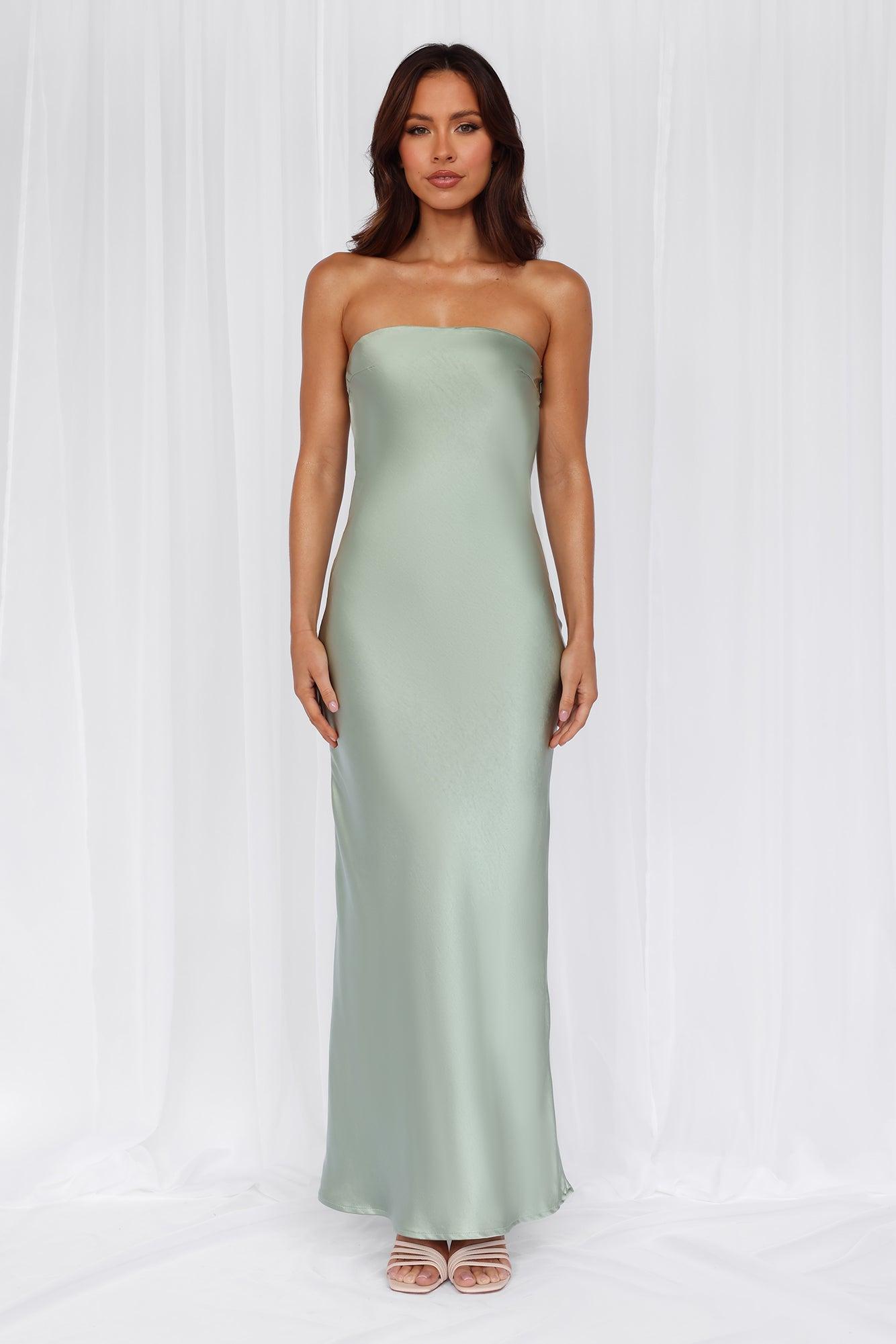 HELLO MOLLY The Felicity Strapless Satin Maxi Dress Sage Product Image