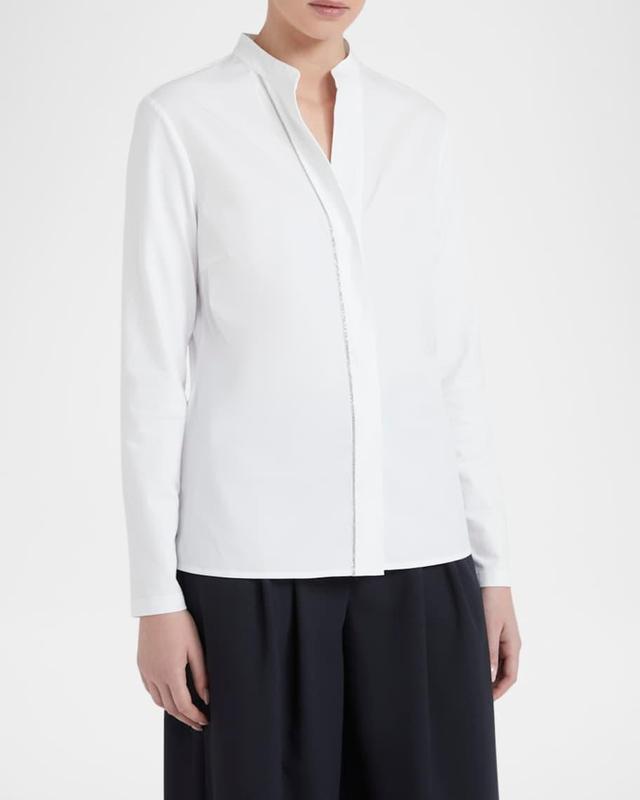 Chain-Trim Stretch Cotton Shirt Product Image