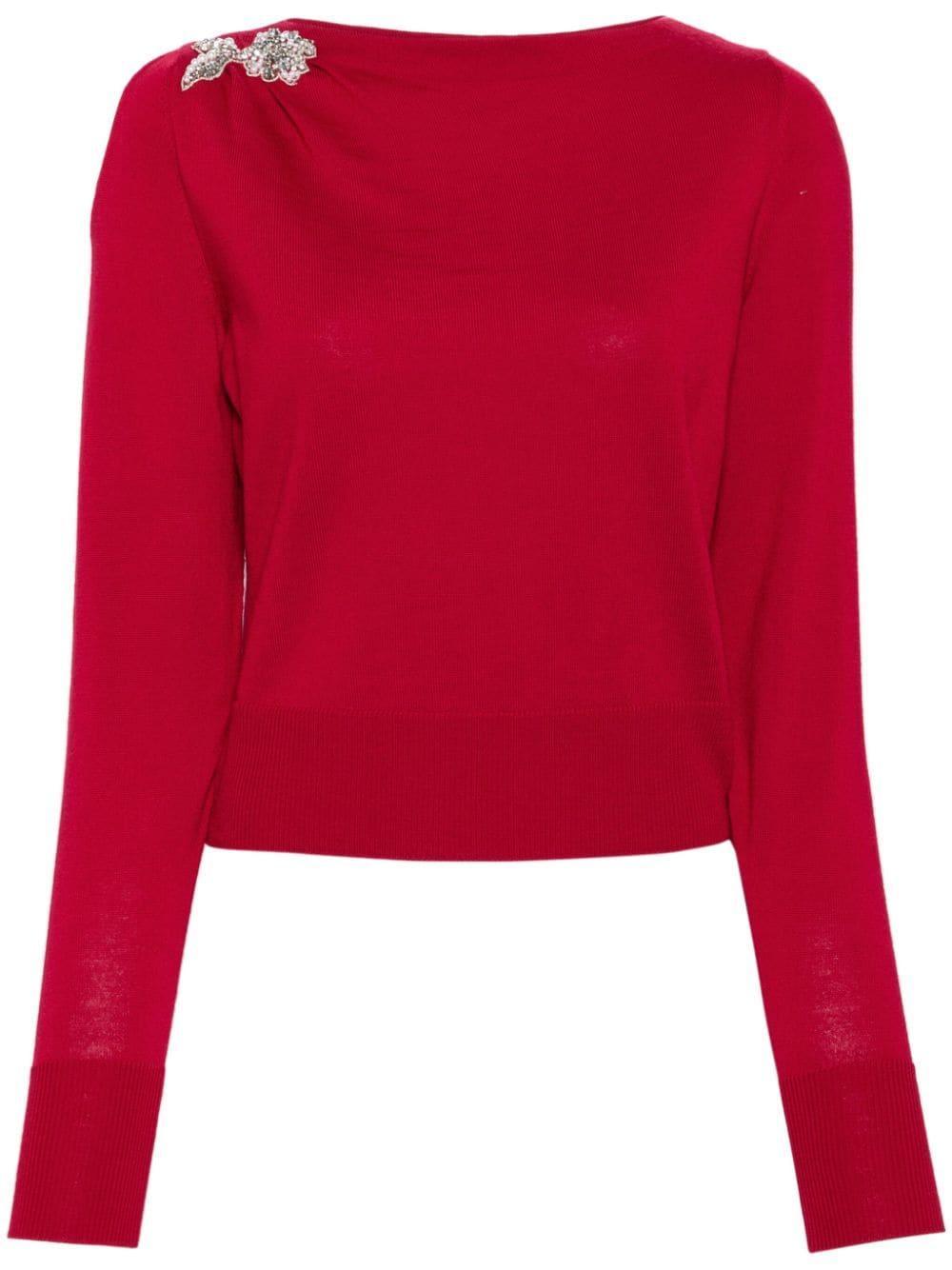 Embellished Wool Sweater In Ruby Red Product Image