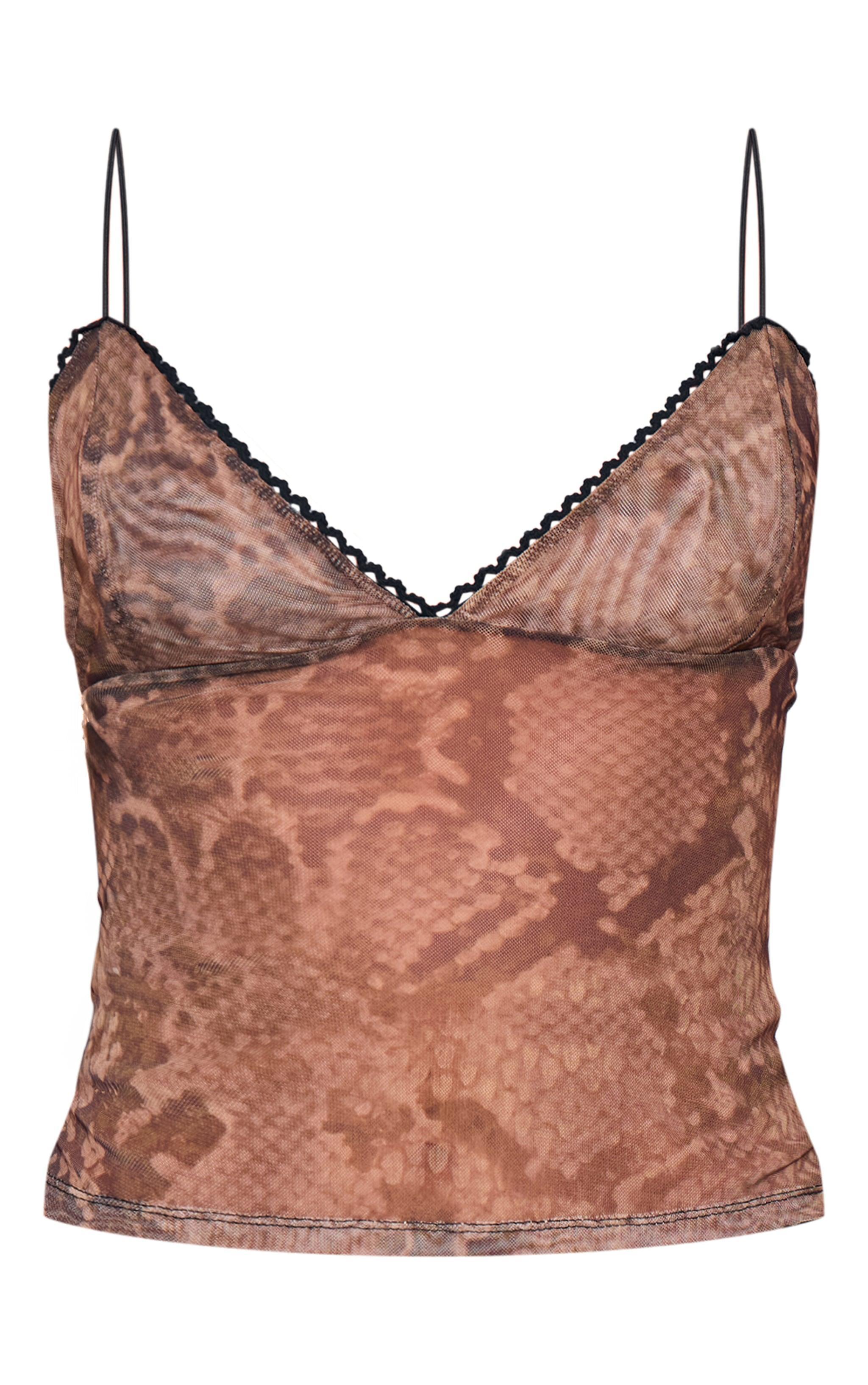 Brown Mesh Printed Strappy Cami Product Image