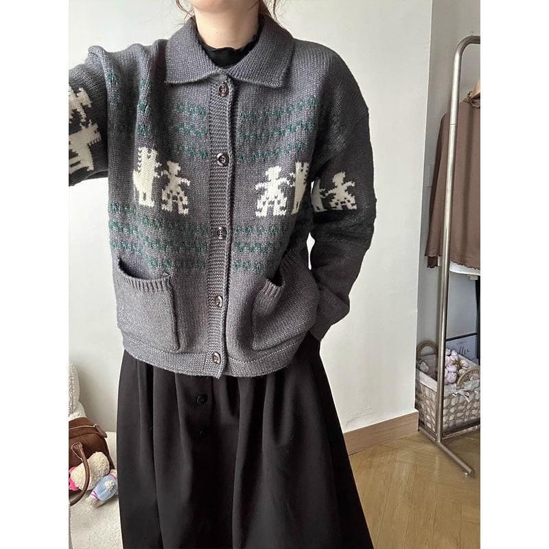 Round Neck Elephant Jacquard Cardigan Product Image