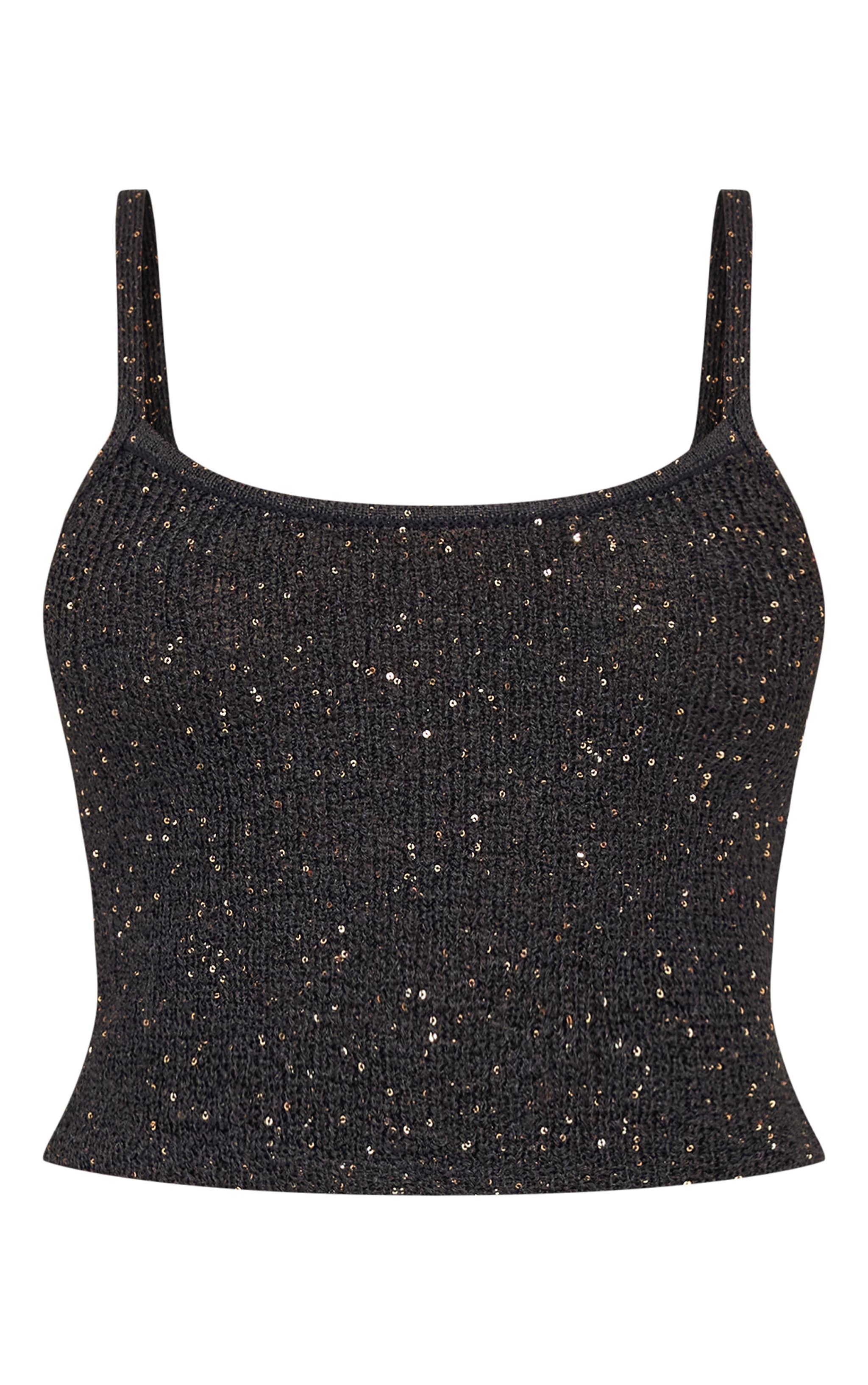 Black Sequin Knit Cami Top Product Image