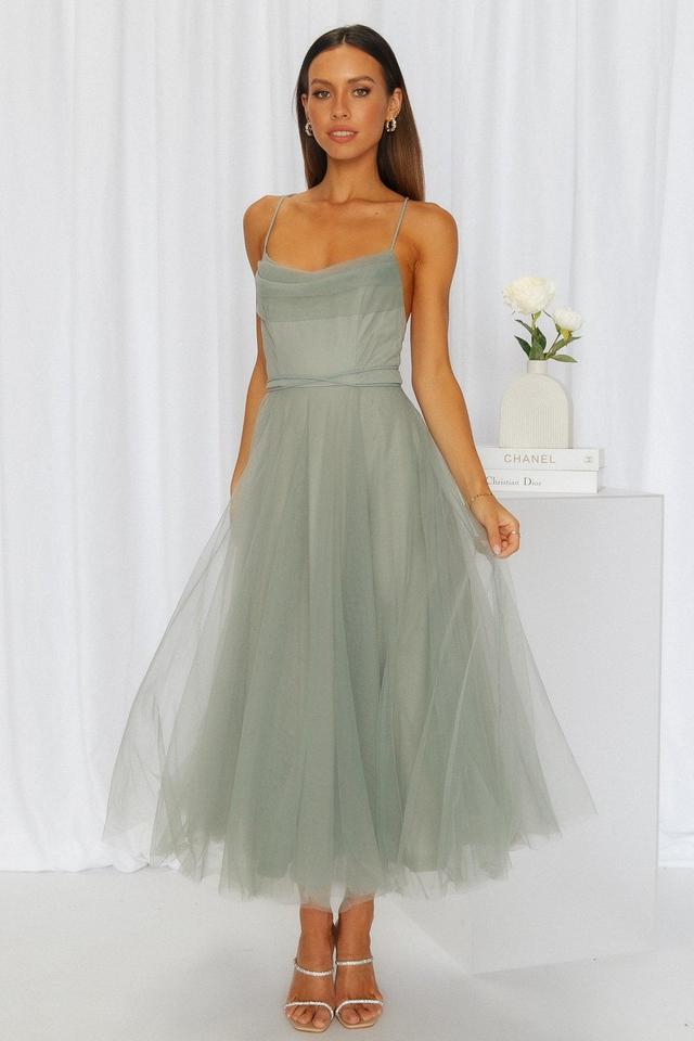 Signal My Way Tulle Midi Dress Sage Product Image