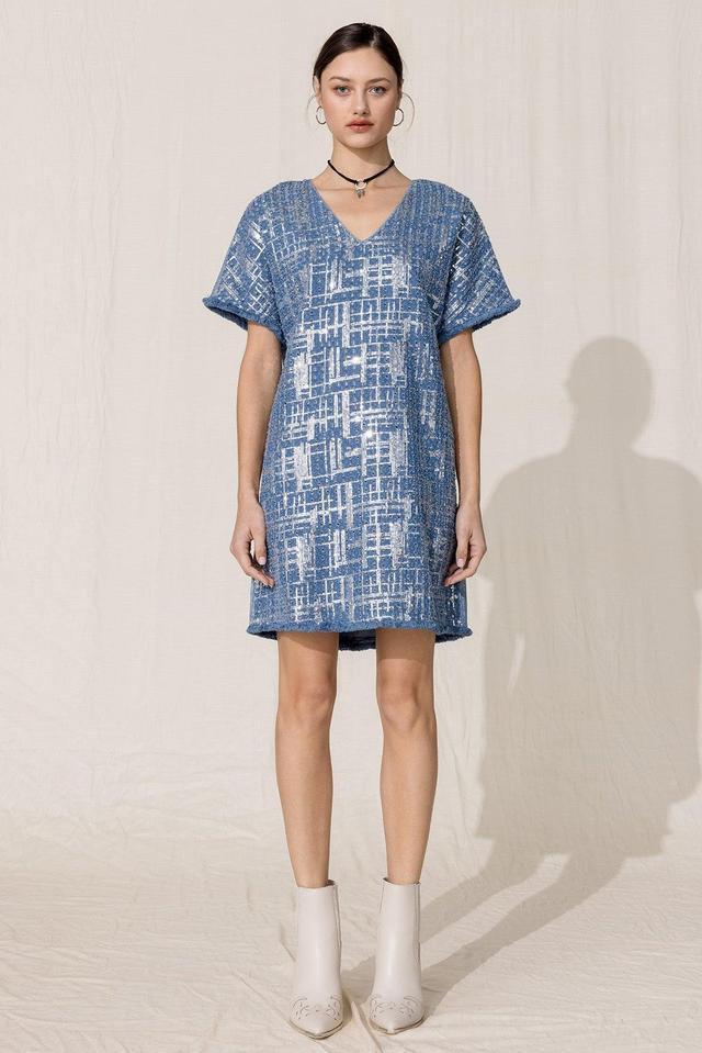 Denim Sequin Mini Shift Dress Product Image