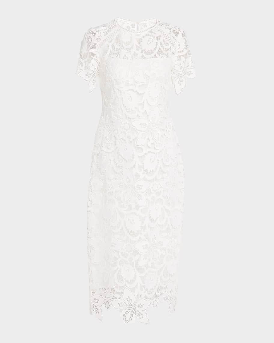 Floral Lace Short-Sleeve Midi Dress Product Image