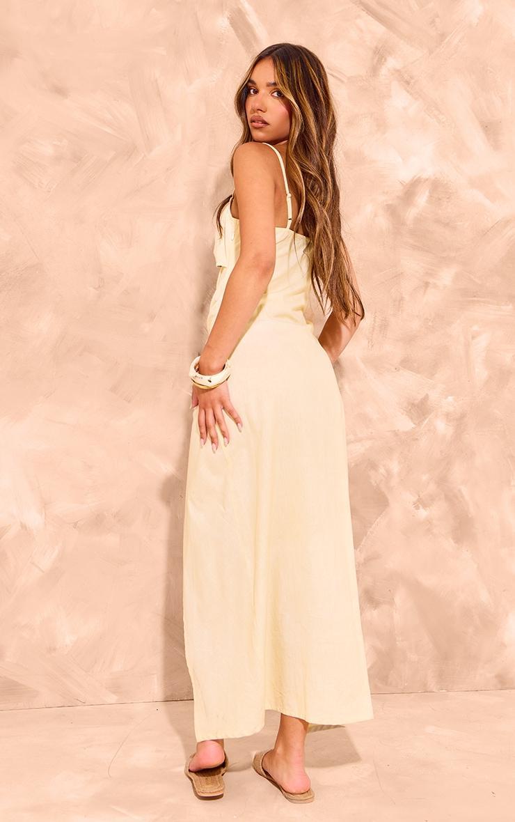  Cream Linen Look Trim Detail Cut Out Maxi Dress Product Image